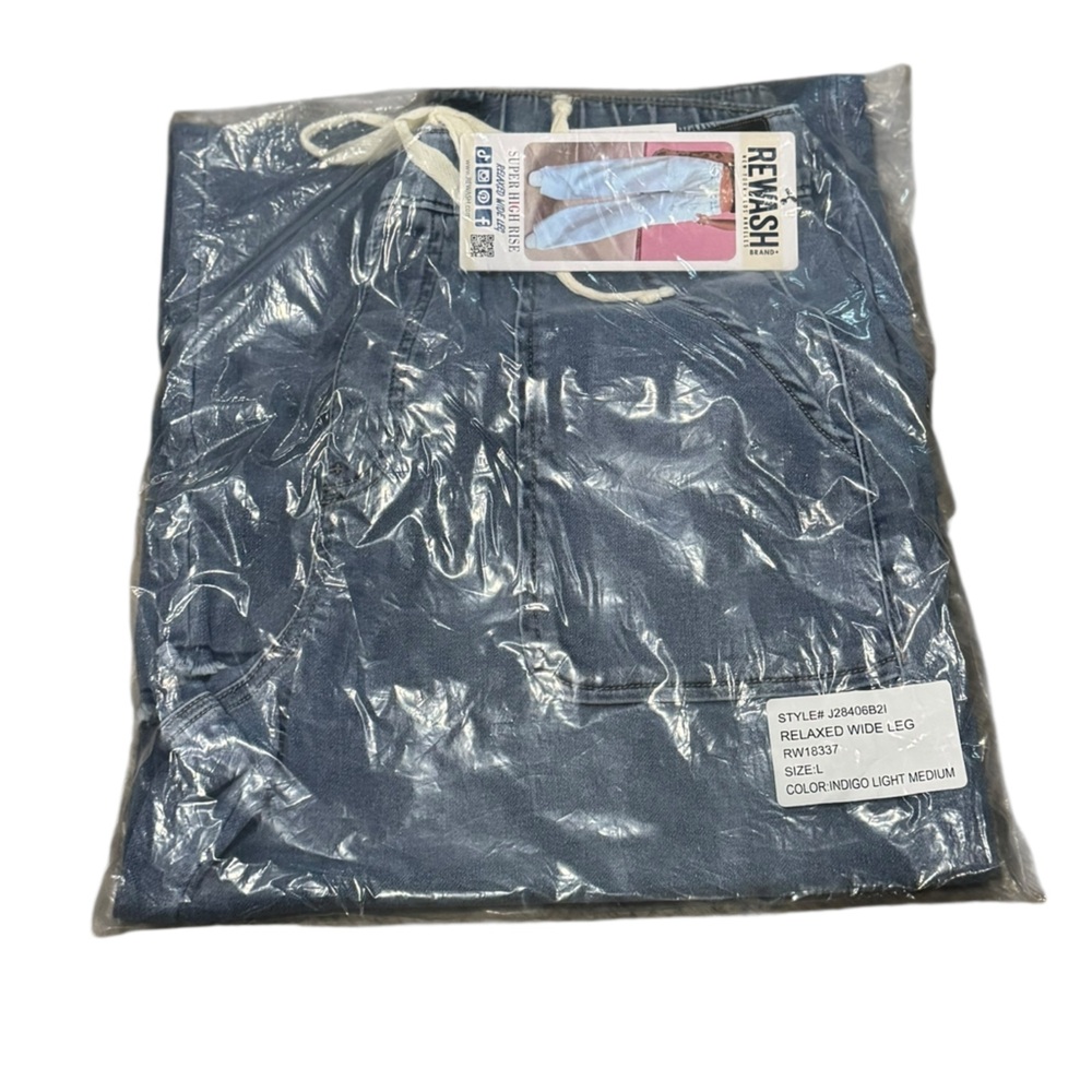NWT Relaxed Wide Leg comfy Jean Pant drawstring elastic waist Junior Large - Picture 7 of 7